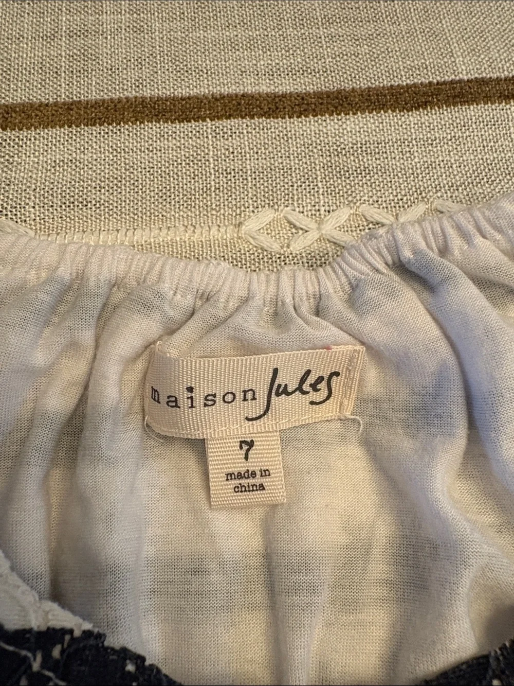 Maison Jules Navy and White Striped Lace Bow Dress